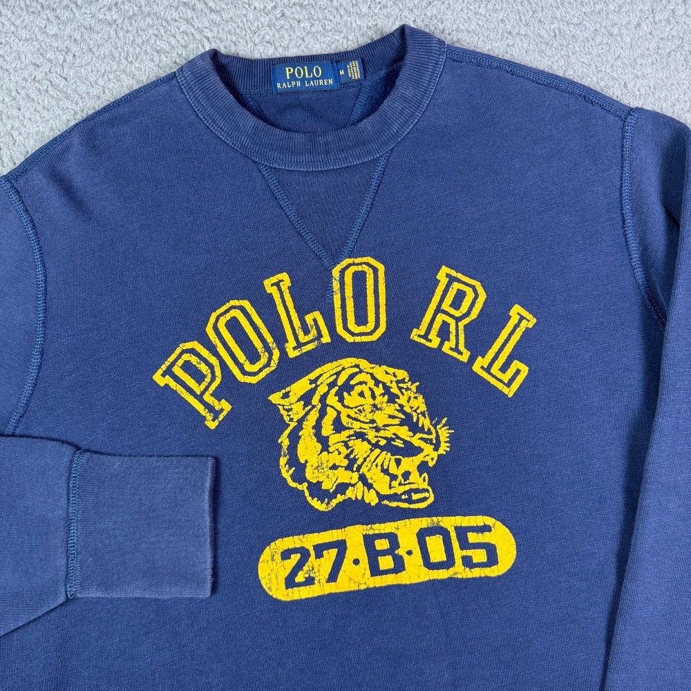 Polo Ralph Lauren Tiger Double V Sweatshirt Mens M Navy Varsity Vintage Style